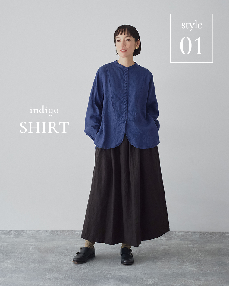 ICHI Antiquitesリネンインディゴドレスシャツのコーディネート