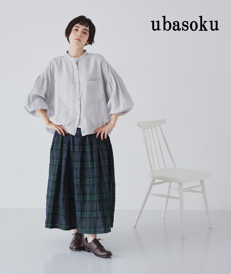 ubasoku リブ付猫目釦長袖ブラウスのご紹介