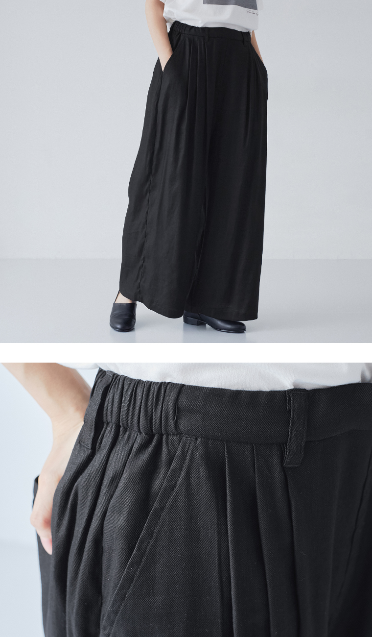 【 &yarn 】リネン混タックワイドパンツ