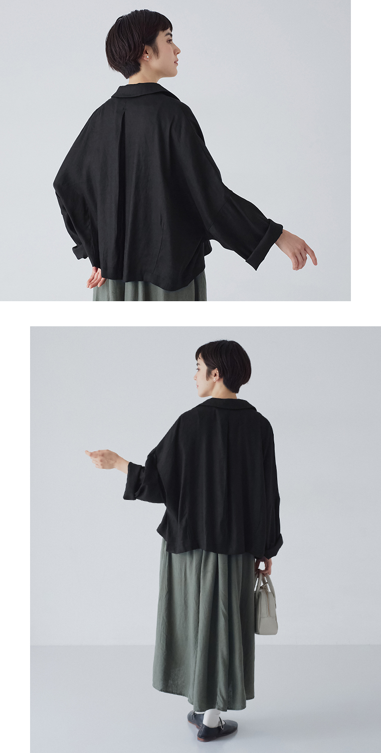 【 &yarn 】スタイル03 ブラックジャケットバックスタイル＆全身コーディネートバックスタイル