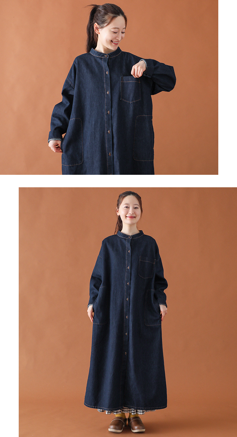【 COLORK 】やわらかデニムロングコート風ワンピース 前閉め