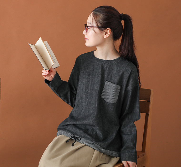 【 cloudnine 】胸ポケット付き裾ドロスト紐付きブラウス トップス寄り