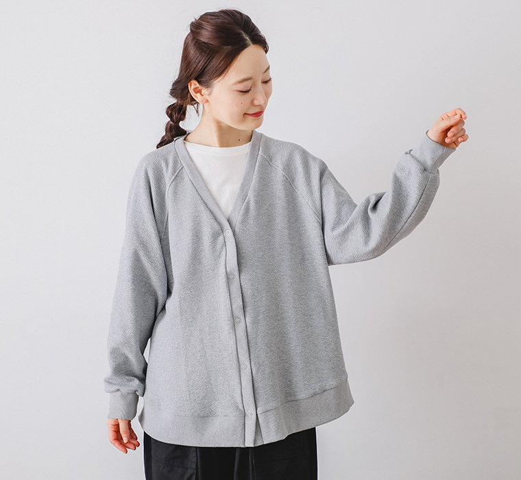 【 LUPILIEN 】ポコポコ無地ドッキングカーディガン 前閉め