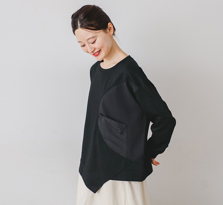 【 C.L.N 】布帛切替プルオーバー 上半身前寄り