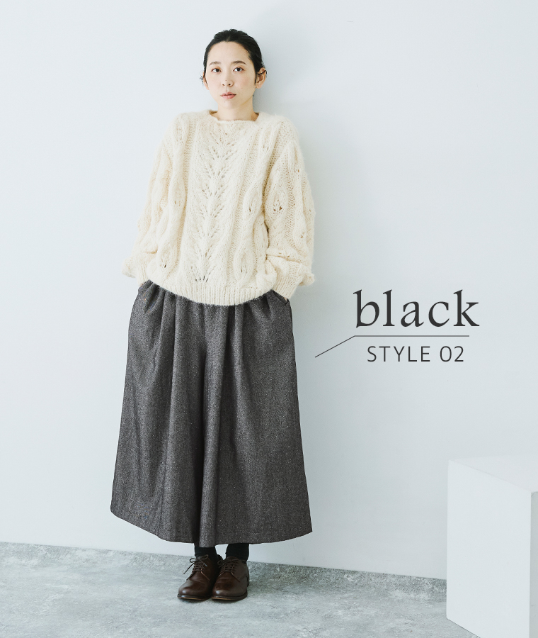 08Mab 別注｜コットンリネンデニムワイドパンツ 白ニット合わせ