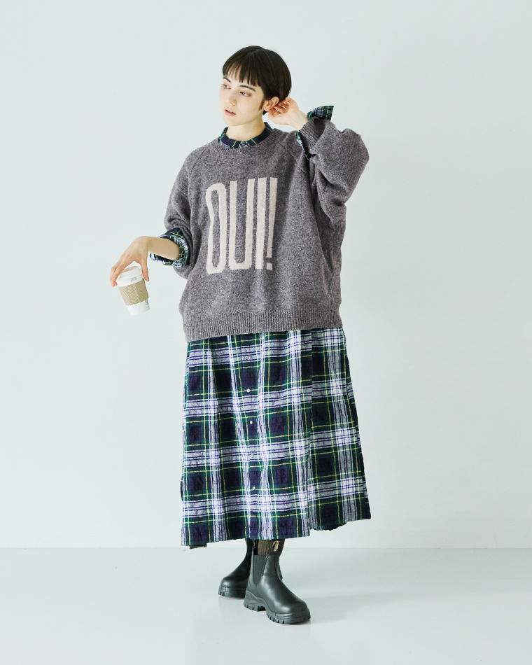 ichi シェットランドウールワイドプルオーバーグレー×ナチュラルのシルエット