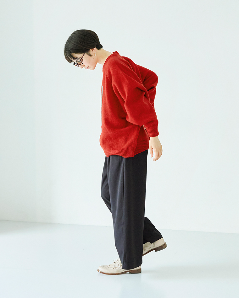 ichi シェットランドウールワイドプルオーバーレッド×モカのカラーバリエーション