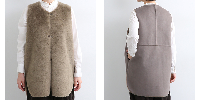 Plame Collome フェイクファーロングジレ