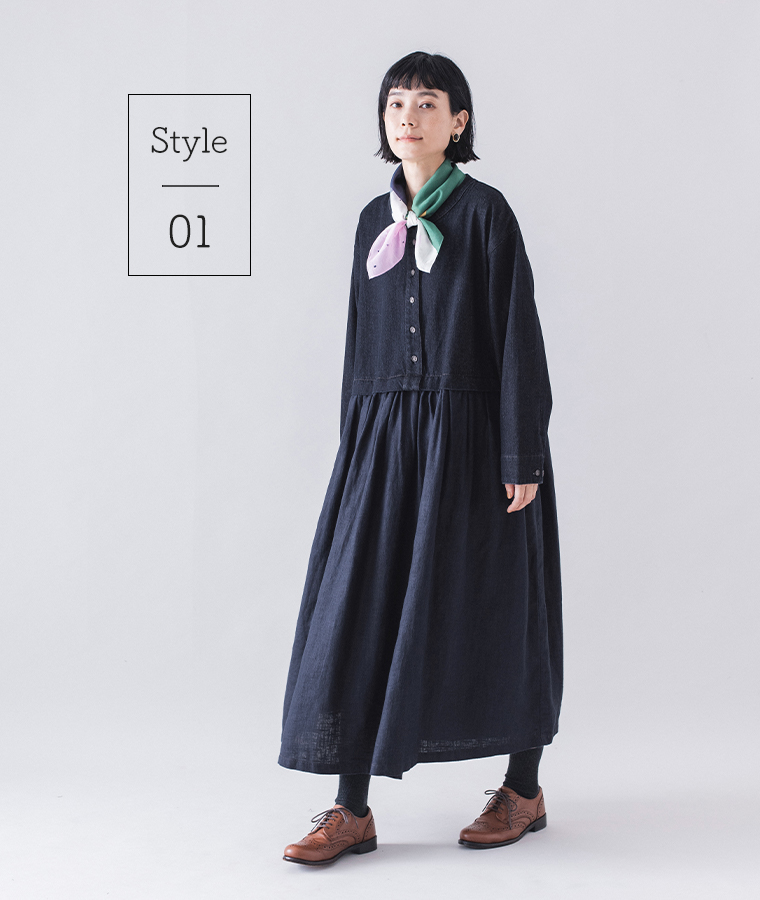 &yarn デニムドッキングワンピース(きれいめ)のコーディネート