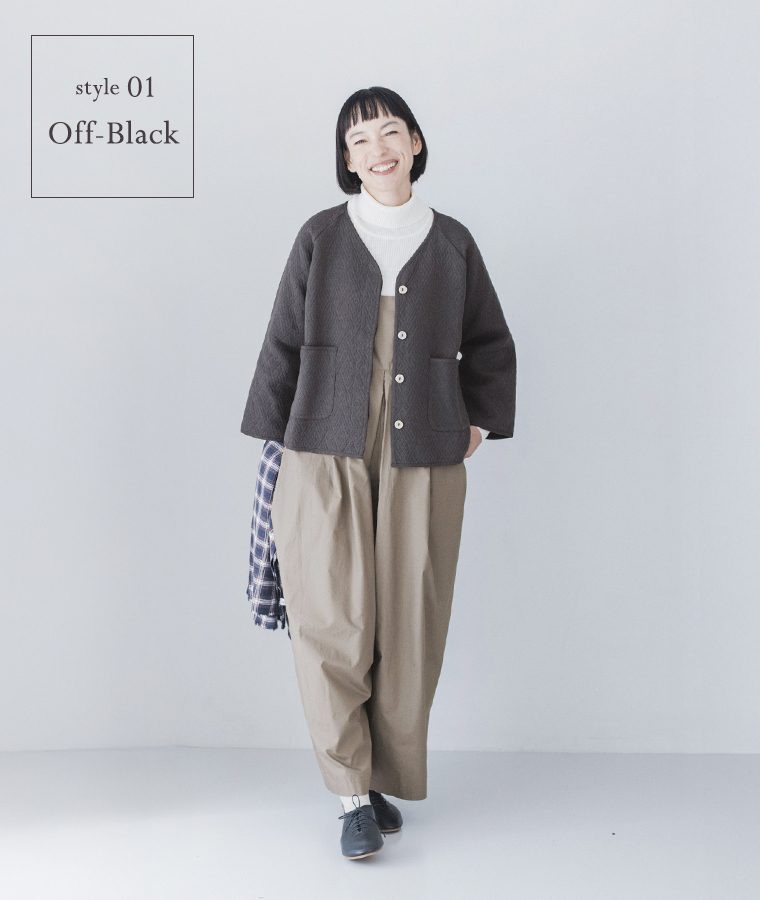 &yarn  コットンジャカードジャケットの着こなし