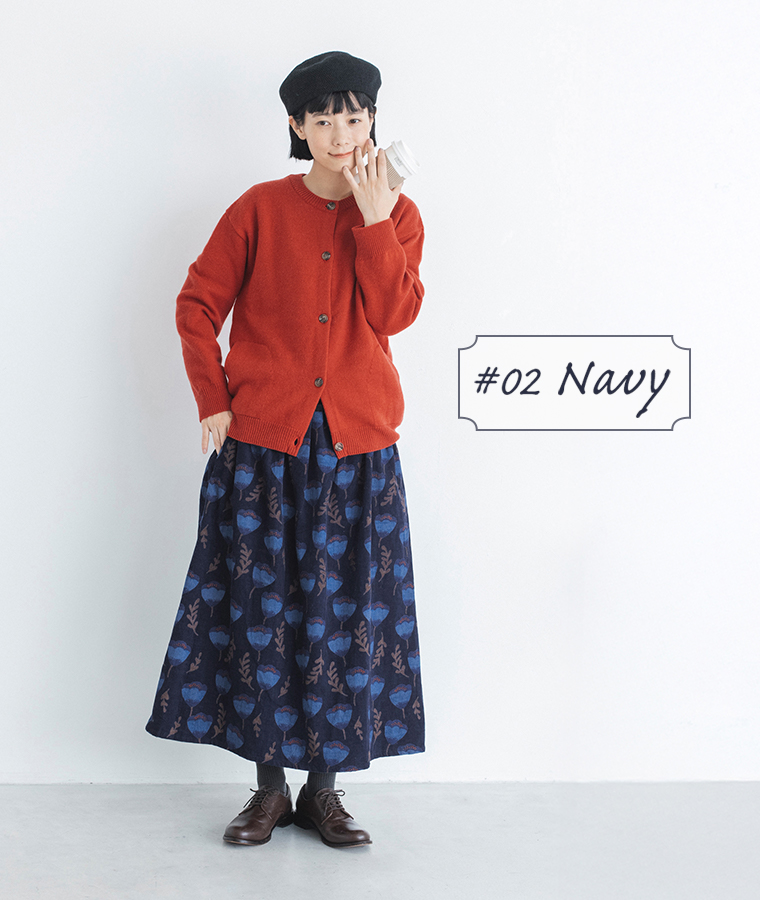 【 LITTLE MARKET 】ベルフラワースカート ＃02ネイビー