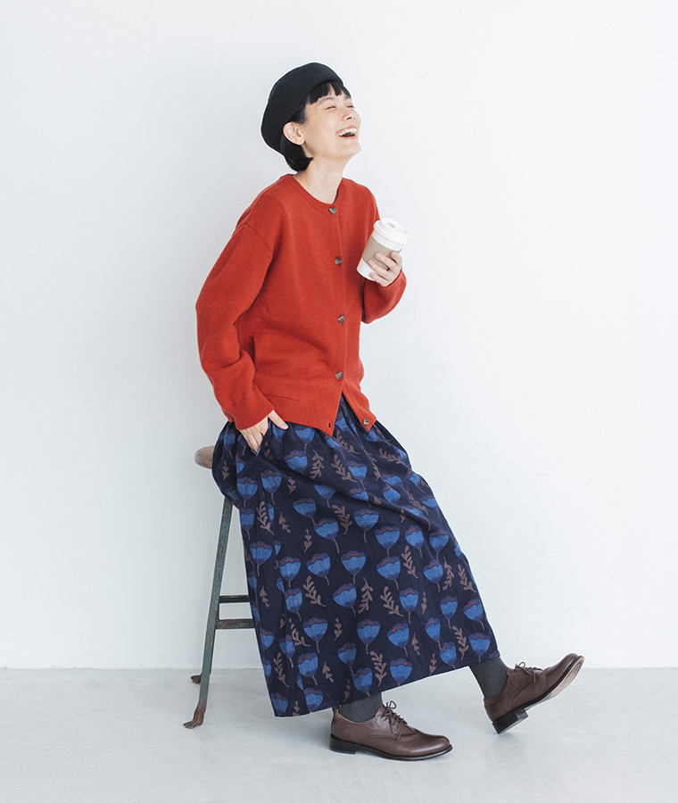 【 LITTLE MARKET 】ベルフラワースカート ＃02ネイビー 全身コーディネート