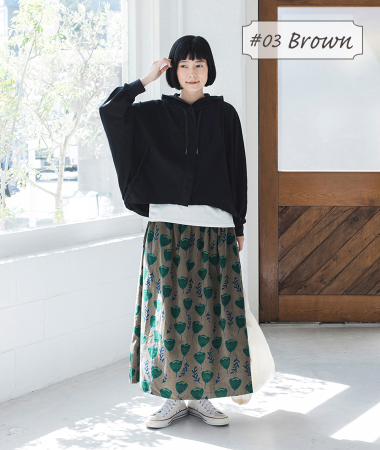 【 LITTLE MARKET 】ベルフラワースカート ＃03ブラウン