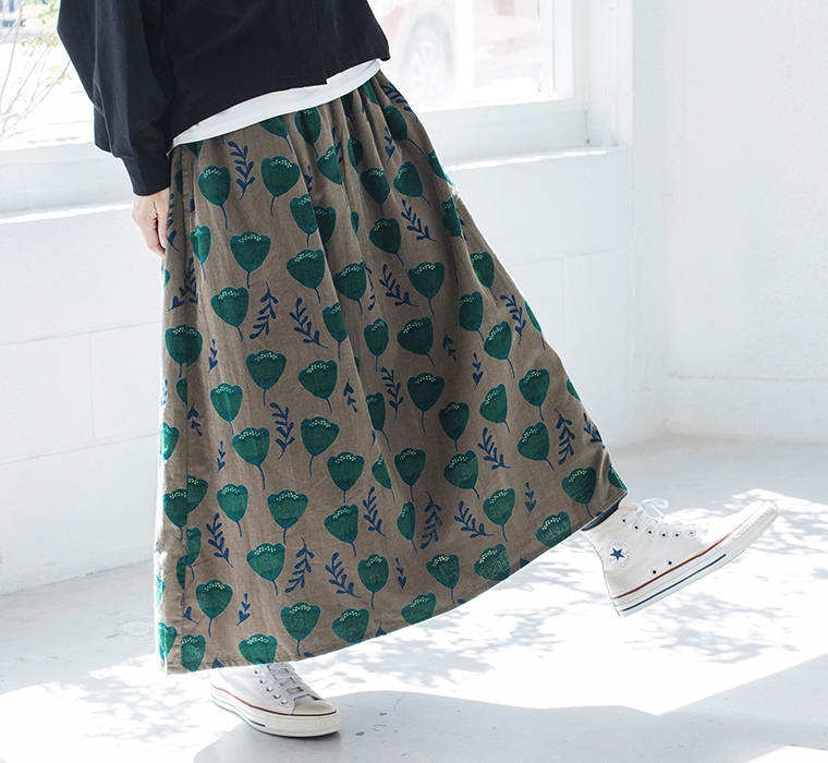 【 LITTLE MARKET 】ベルフラワースカート ＃03ブラウン スカート寄り