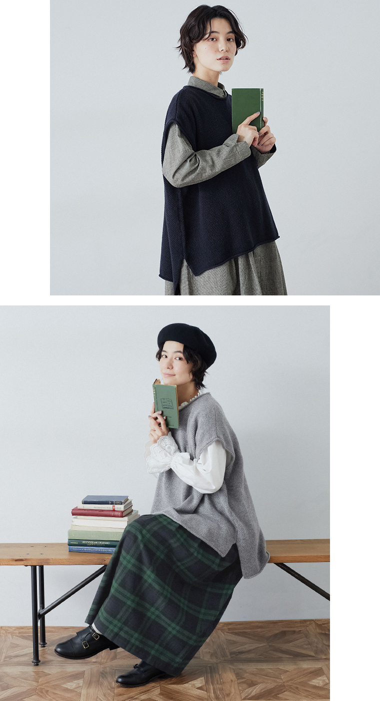 Bliss bunch ラムナイロン 鹿の子 ワイドドロップベスト