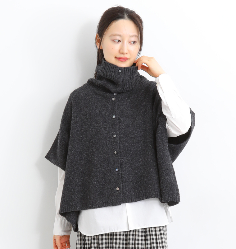 08Mab ポリコットンニット前あきポンチョ