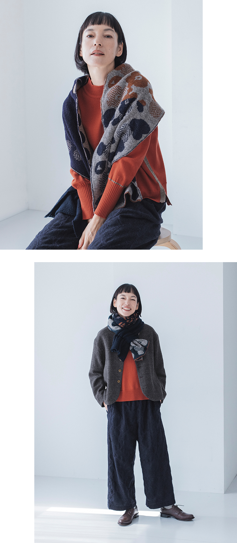 numeドットフラワーブークレー差し込みマフラーの柄