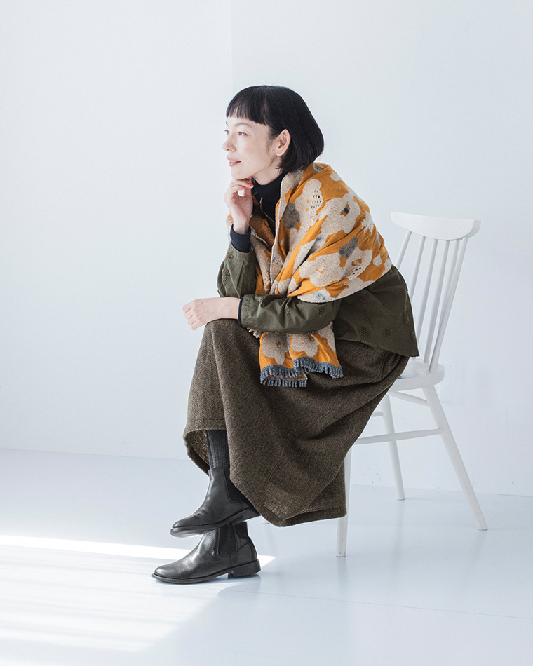 numeオリジナルカットジャカードストールの冬の装い