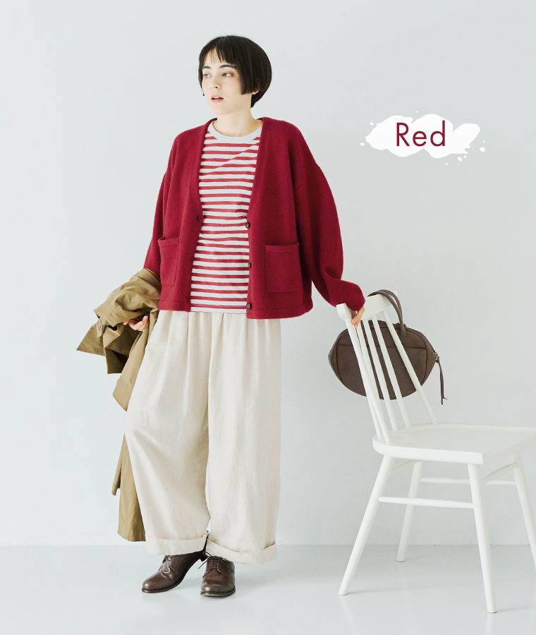 &yarn パッチポケットニットカーディガン(レッド)のコーディネート