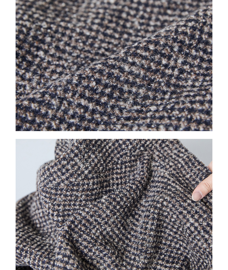 le ciel a temps doux  別注｜レトロチェックノーカラージャケット　ブラウン　生地アップ