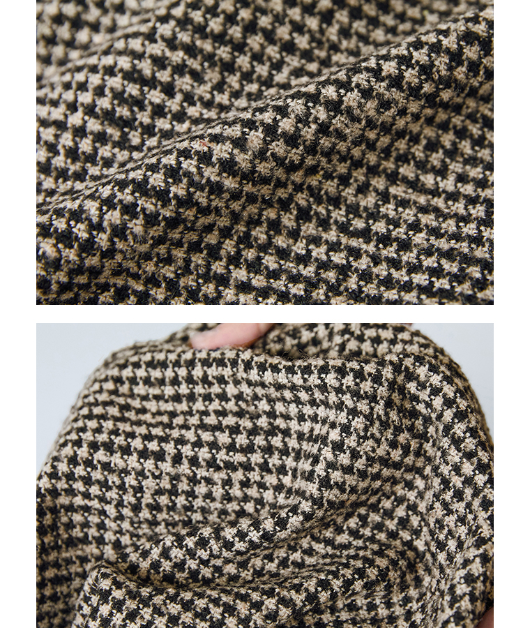 le ciel a temps doux  別注｜レトロチェックノーカラージャケット　ベージュ　生地アップ