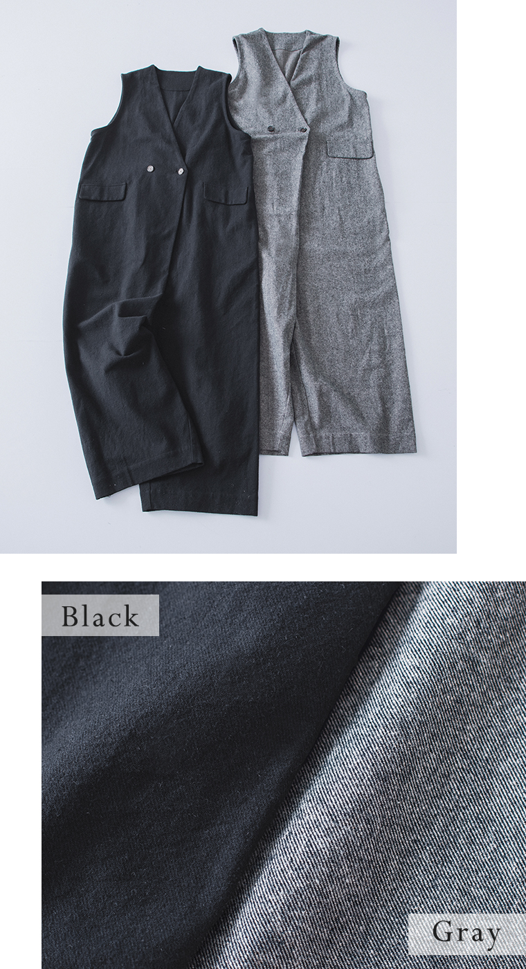 【 &yarn 】起毛ツイルサロペット 生地寄り