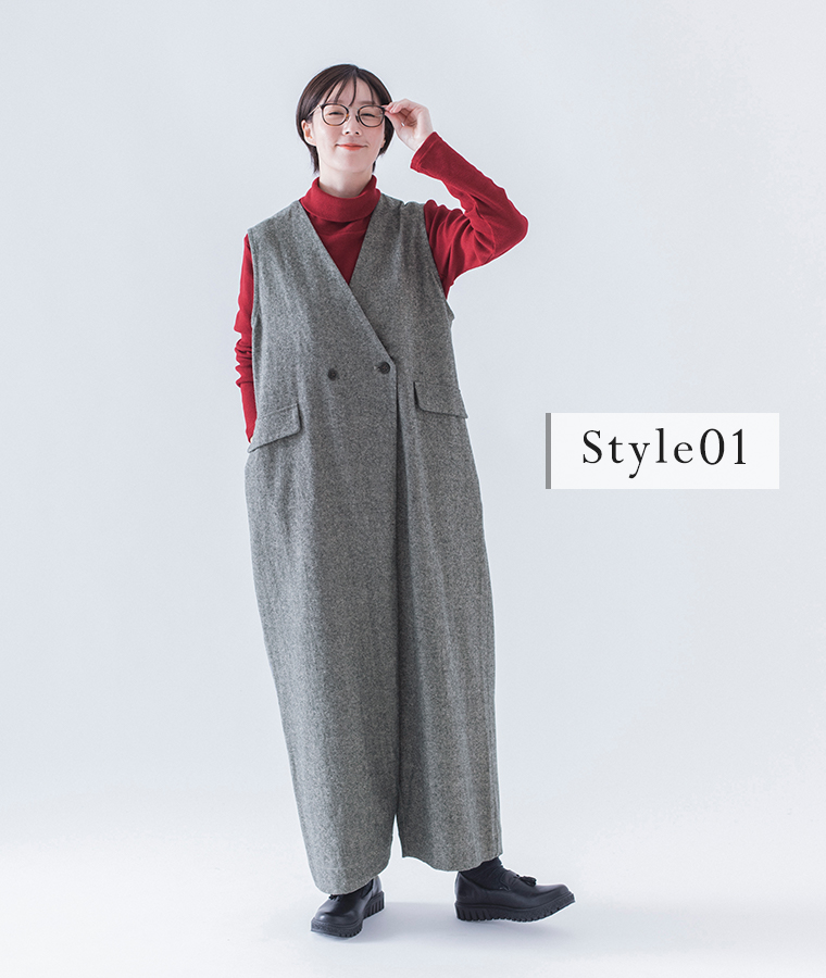 【 &yarn 】起毛ツイルサロペット style01