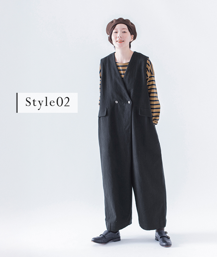 【 &yarn 】起毛ツイルサロペット style02