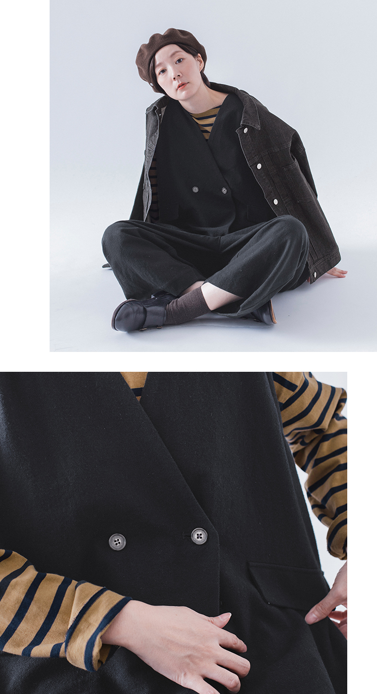 【 &yarn 】起毛ツイルサロペット style02 ボタン見せ