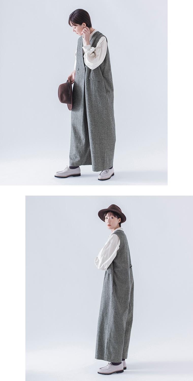 【 &yarn 】起毛ツイルサロペット style03 全身コーディネート横