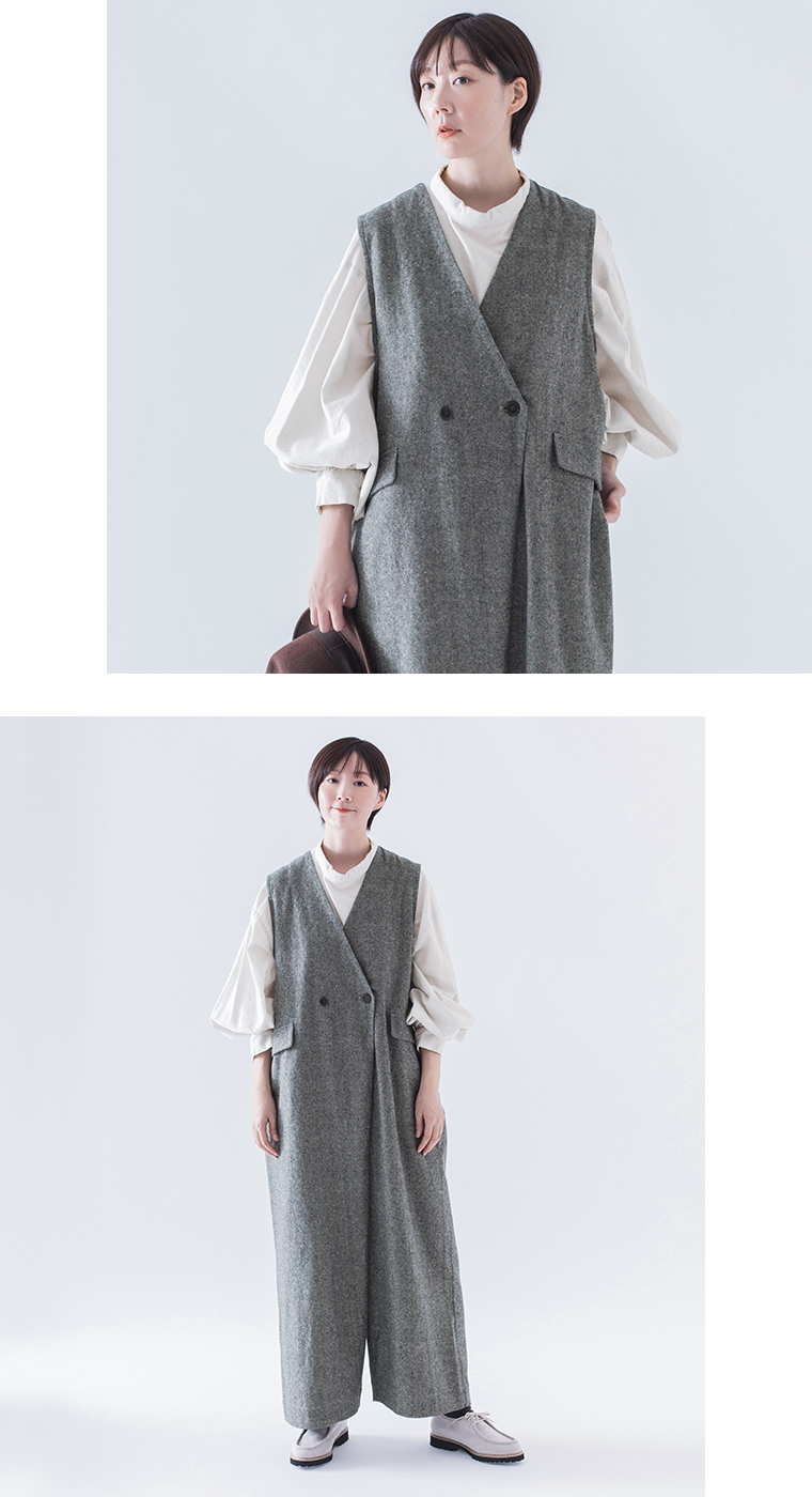 【 &yarn 】起毛ツイルサロペット style03 全身コーディネート前