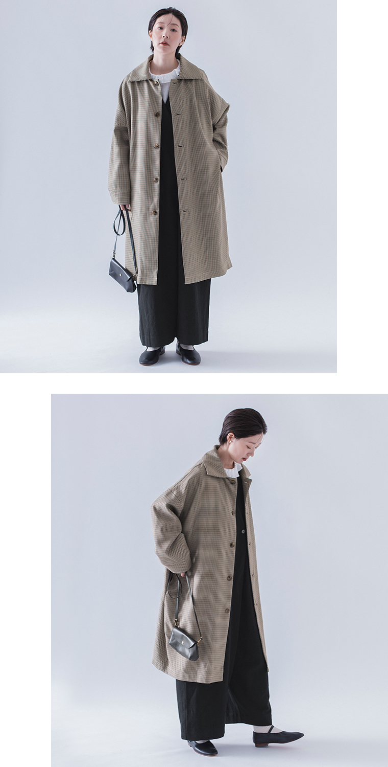 【 &yarn 】起毛ツイルサロペット style04 全身コーディネート コート羽織り