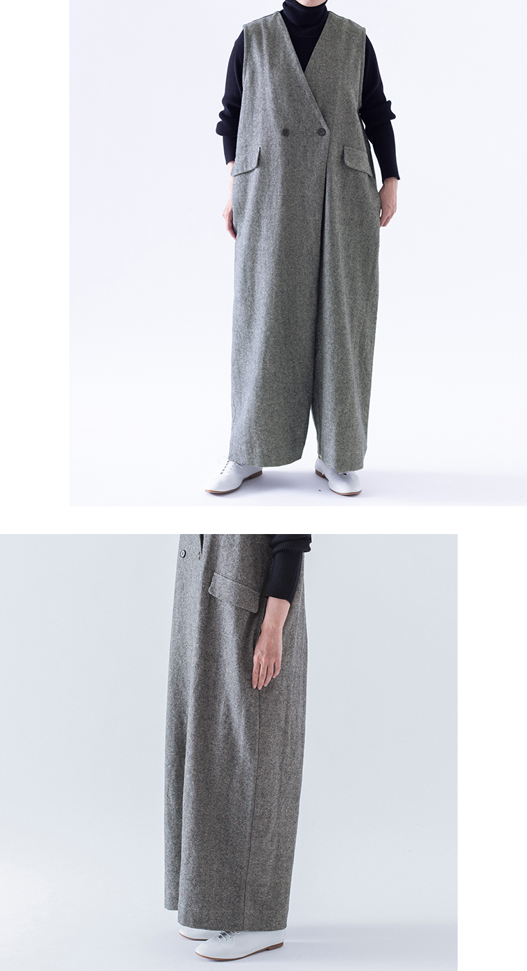 【 &yarn 】起毛ツイルサロペット スタッフ着用