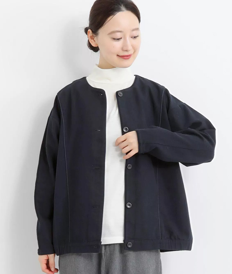 Keitto ポリエステルコットンヘリンボーン 微起毛ノーカラーブルゾン