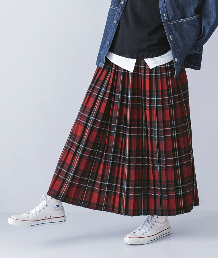 refined works 起毛チェックプリーツスカート