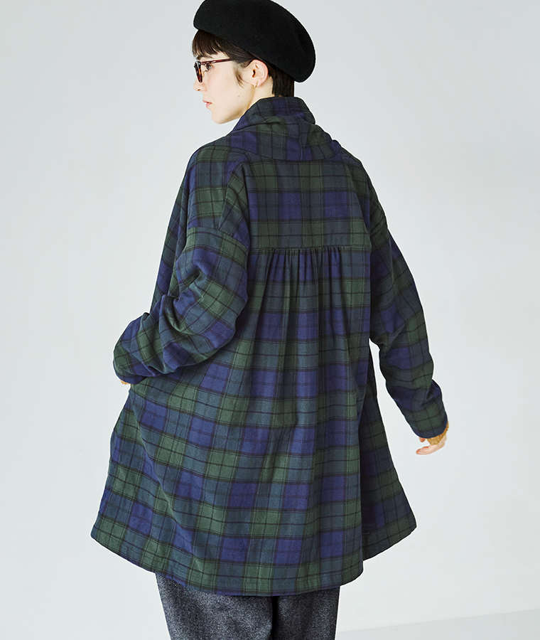 SUN VALLEYコットン平織×綾織二十織 ガウンコートブラックウォッチの後ろのデザイン