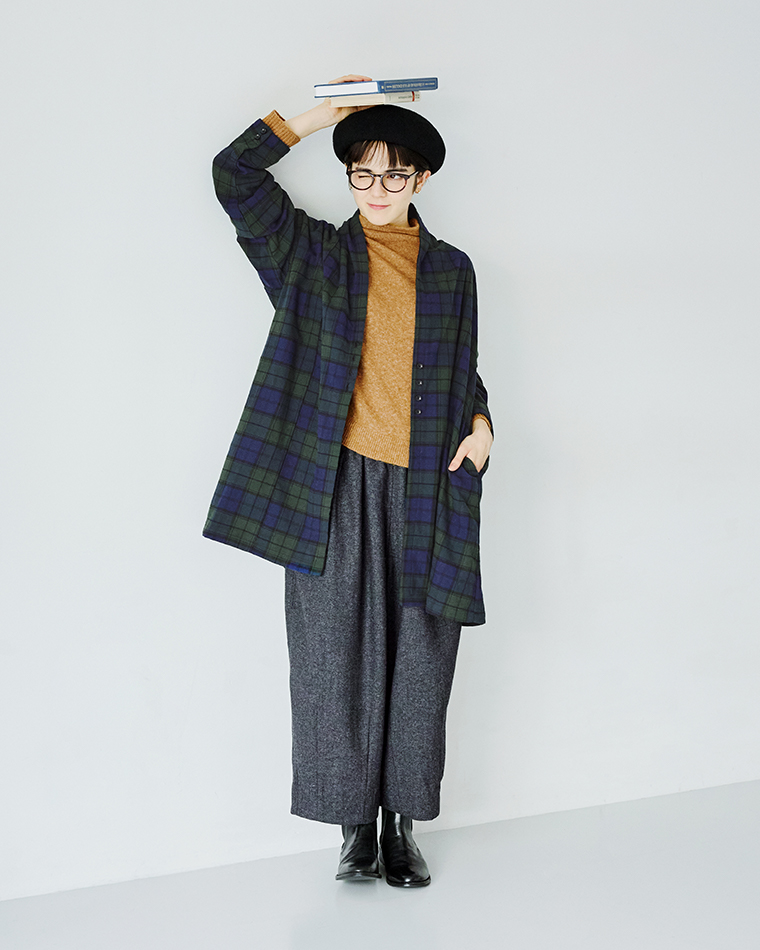 SUN VALLEYコットン平織×綾織二十織 ガウンコートブラックウォッチの生地