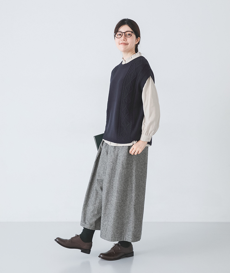 【 no jean 】ゆったりニットベスト 全身コーディネート