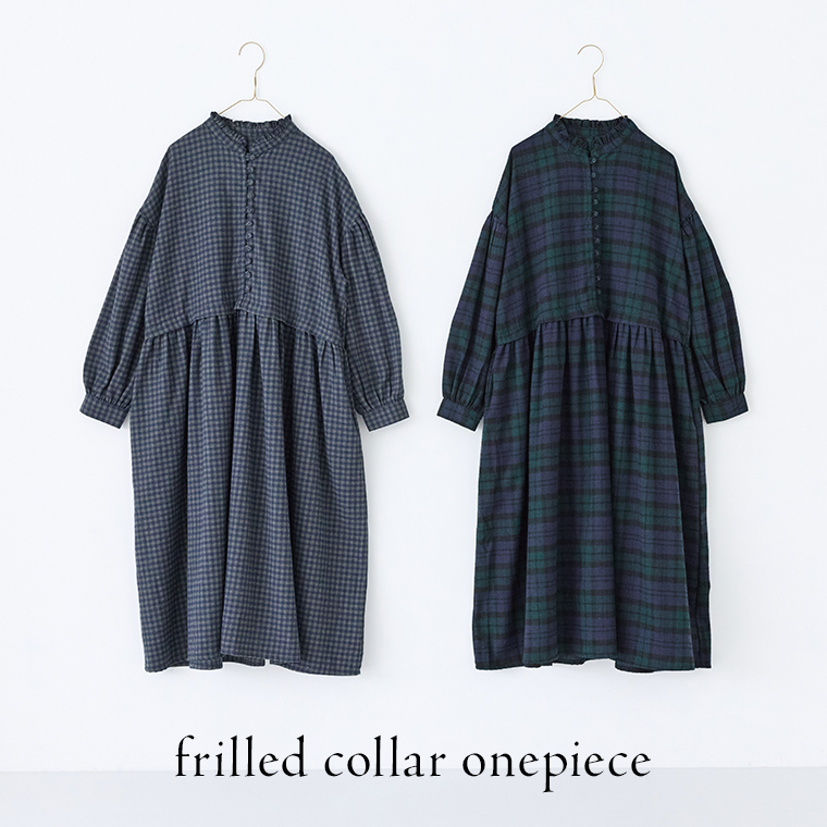 Lintu Laulu  襟フリルくるみボタンワンピース 掛け画像