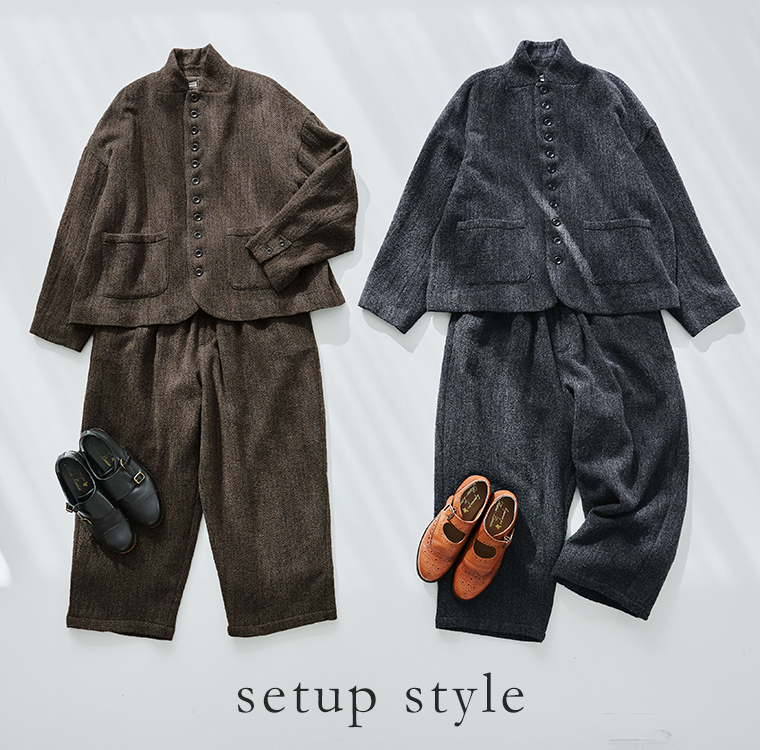 ICHI Antiquités ウールヘリンボーンジャケット セットアップスタイル置き