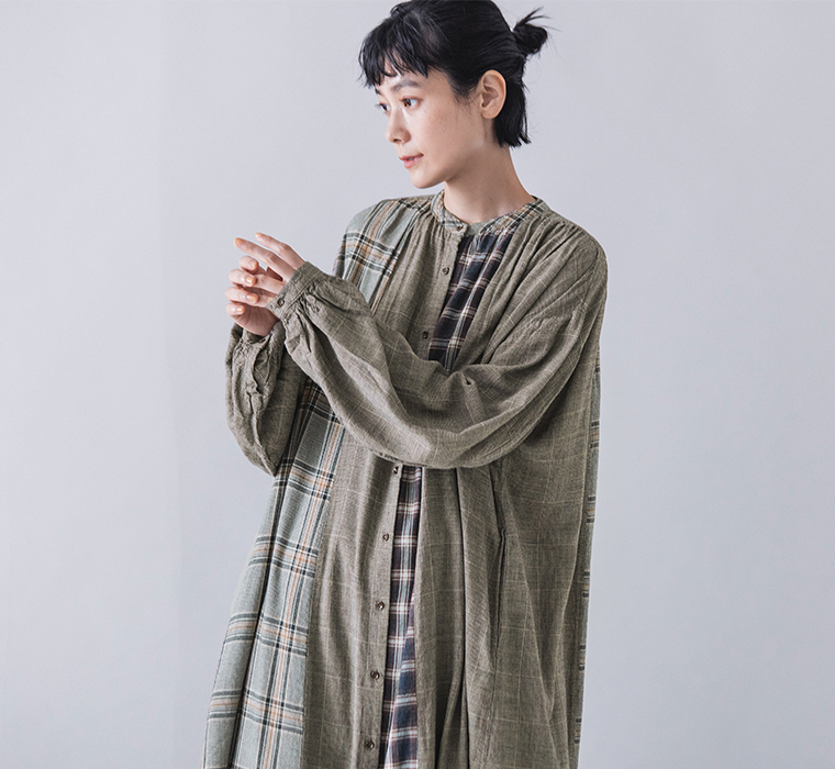 so レーヨンウールガーゼヨークワンピース チェックミックス  上半身寄り