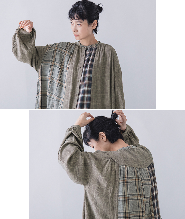 so レーヨンウールガーゼヨークワンピース チェックミックス  寄り2体