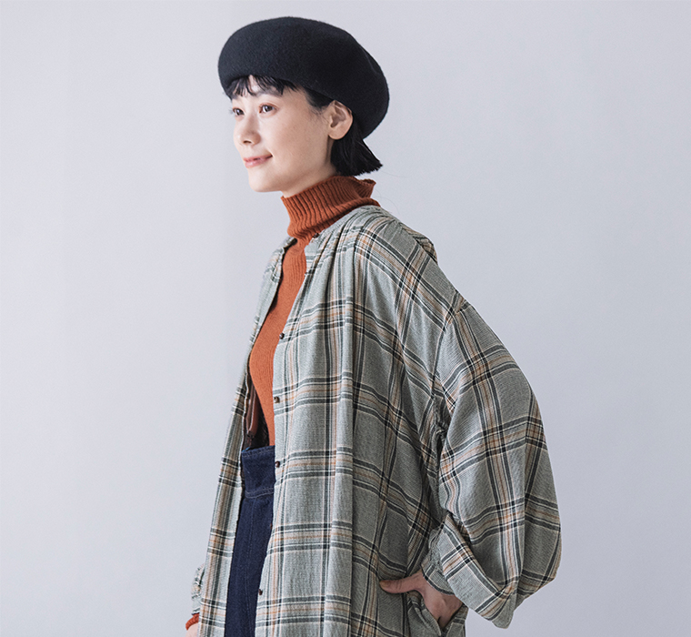 so レーヨンウールガーゼヨークワンピース ブラウングレンチェック 上半身寄り