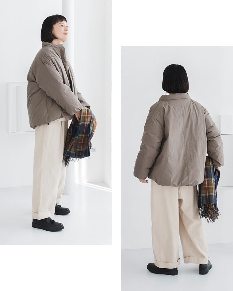 &yarnふんわり軽量 ちび襟ダウンジャケット モカの着心地