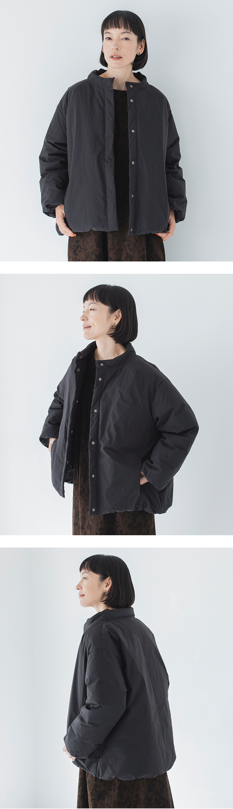 &yarnふんわり軽量 ちび襟ダウンジャケット ブラックのカラー