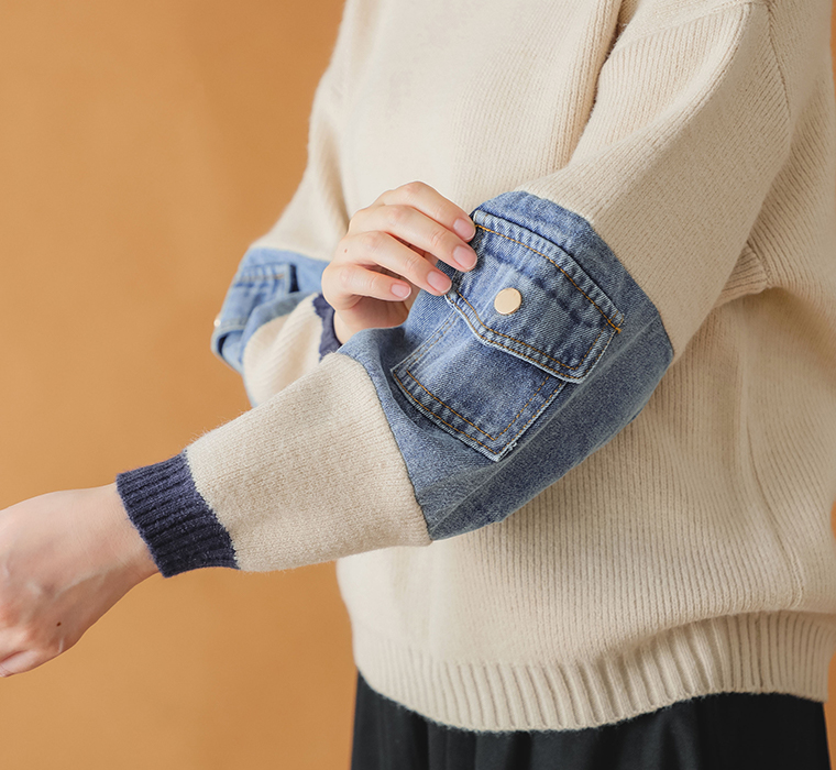 【 COLORK 】配色ニットデニムプルオーバー トップス寄り