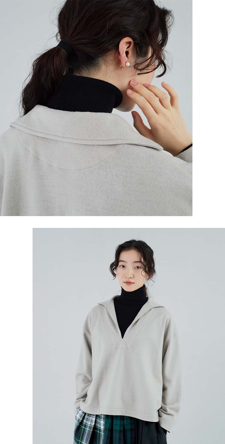 Vent d'ouest セーラーカラートップス(グレー)の後ろ襟元アップと上半身寄り