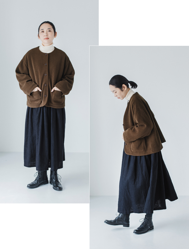 &yarn コットン太畝コーデュロイ ジャケット　全身イメージ