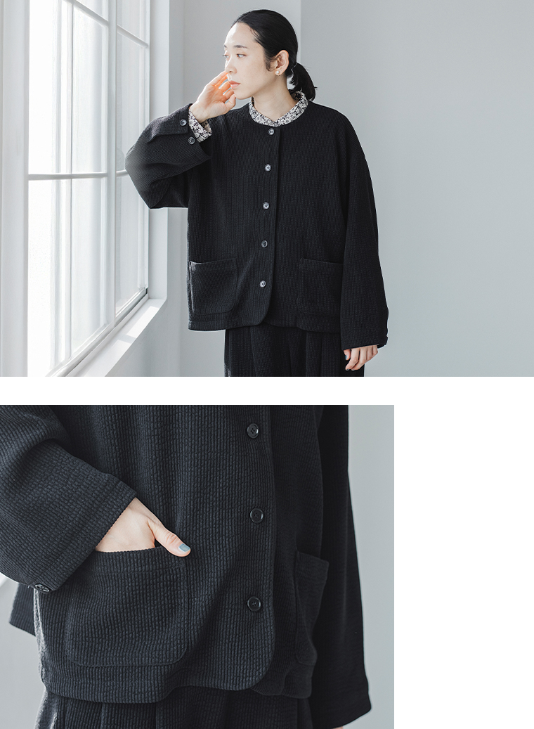 &yarn コットン太畝コーデュロイ ジャケットの寄りとポケット