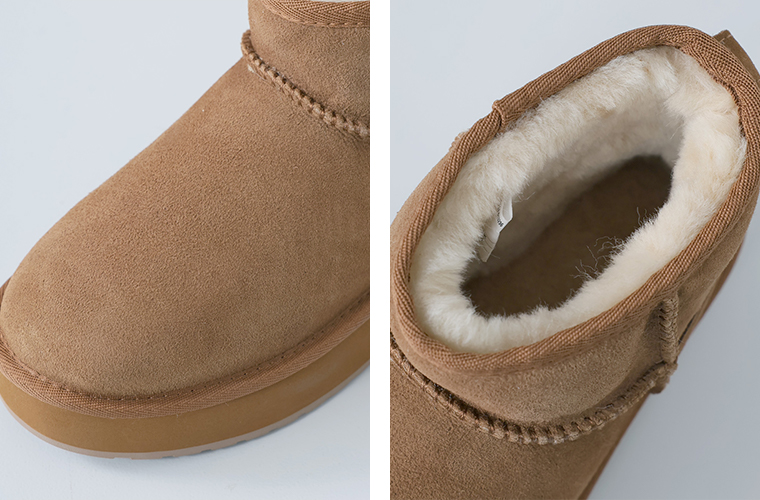 EMU Stinger Micro Flatform2.0 厚底ムートンブーツチェスナッツの生地と撥水